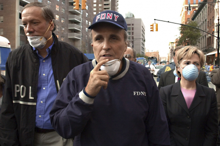 The then New York Mayor Rudy Giuliani (C) with the then Senator from New York Hillary Clinton a day after the terrorist attack at the World Trade Center in New York on September 11, 2001. AP/RSS Photo